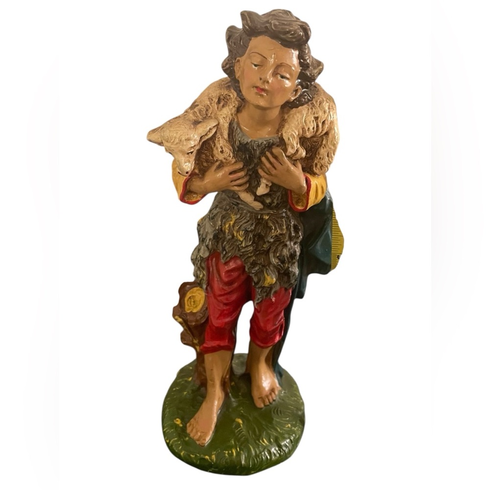 Vintage Papier Mache Fontanini 12" Nativity Figure Shepherd with Lamp Italy